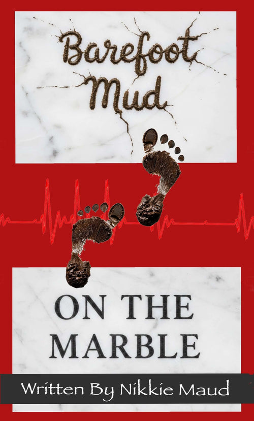 Book cover of 'Barefoot on the Marble' by Nikkie Maud featuring footprints and marble design.